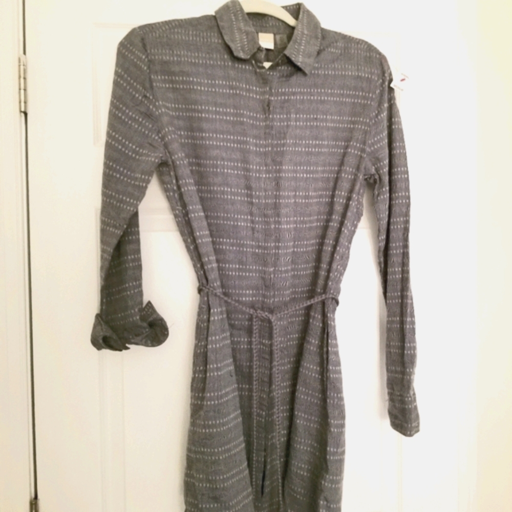 NWT Roxy Shirt Dress Medium Button Up Gray Tie New